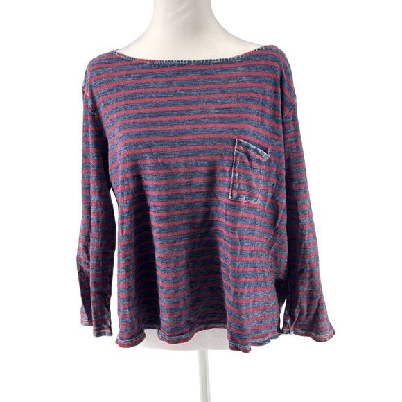 Michael Stars Navy w/ Red Stripes Faded Boxy L/S Top OS GUC Soft, Cozy, Classic - Picture 1 of 11